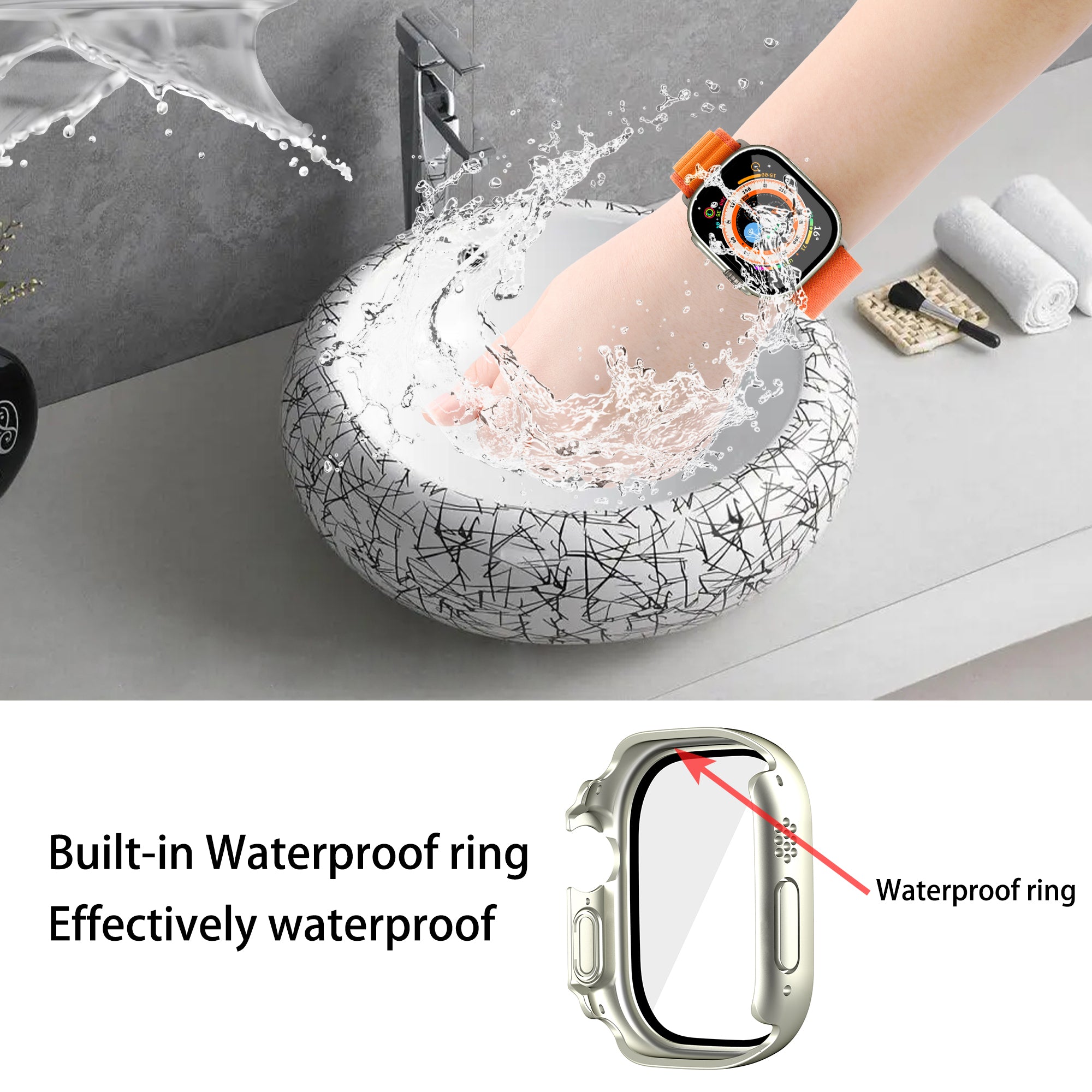 For Apple Watch Ultra 2 49mm Ultra 49mm Hard PC Case with Tempered Glass Screen Protector Waterproof Smart Watch Case For Apple Watch Ultra 2 49mm Ultra 49mm Hard PC Case with Tempered Glass Screen Protector Waterproof Smart Watch Case